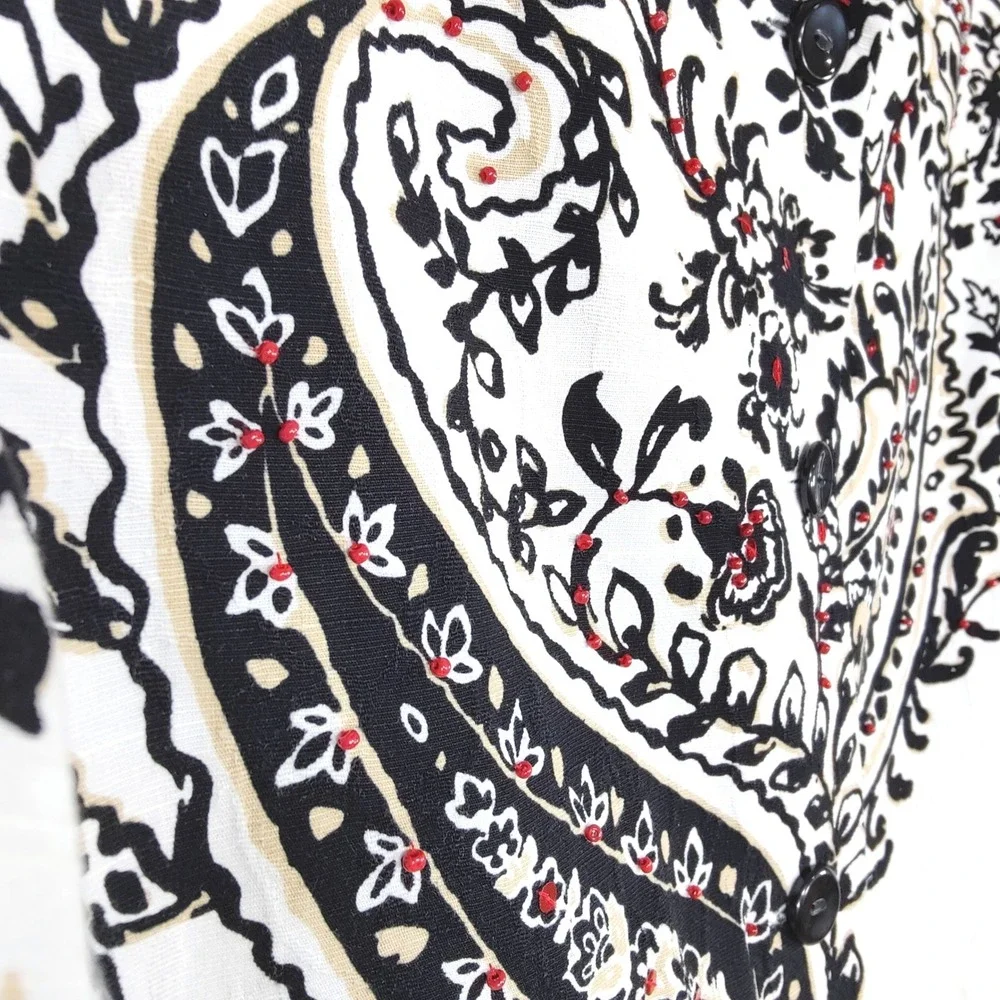 Alfred Dunner Paisley Embellished Jacket Size 14 Cotton Blend Artsy Boho White